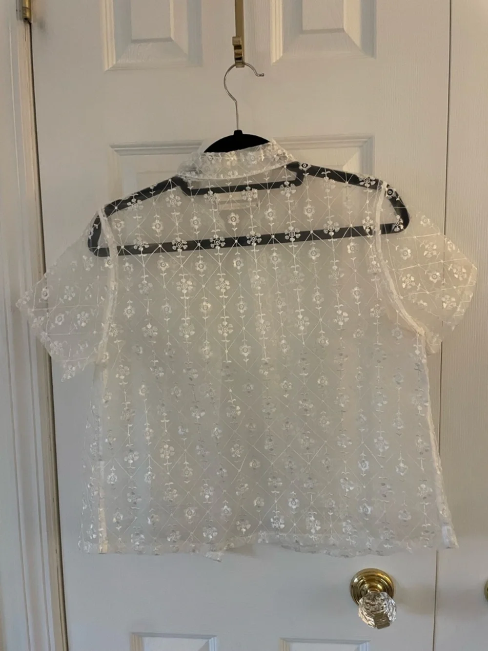 Urban Outfitters White Sheer Embroidered Button-Down Shirt - Picture 2 of 3